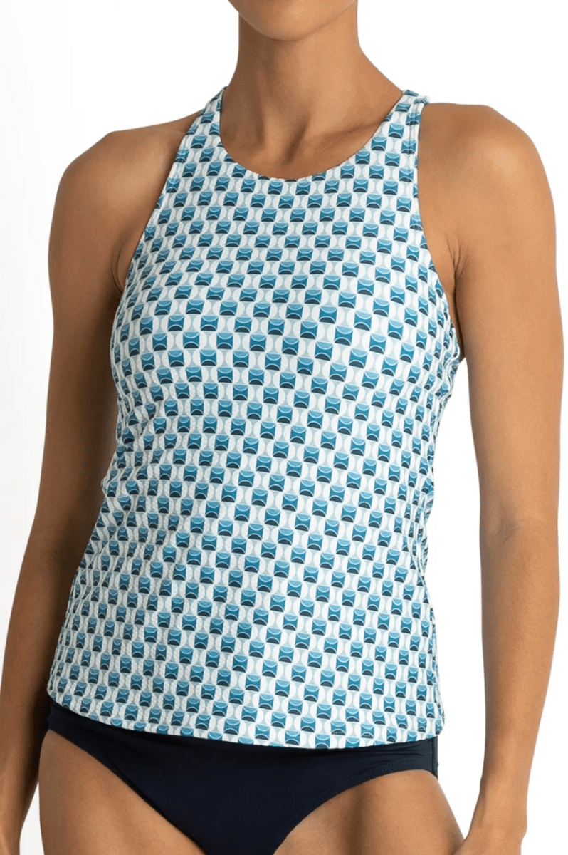 Sunseeker Crete Mastectomy High Neck Singlet Blue.