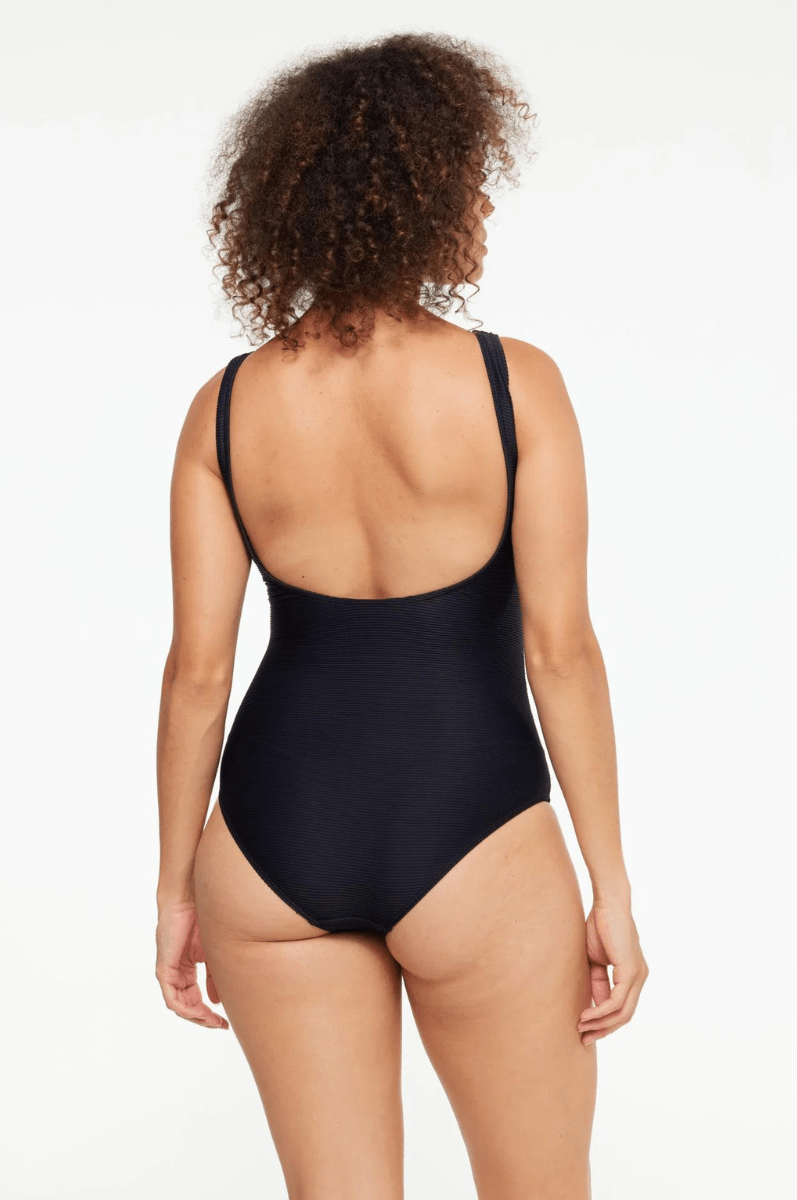Togs Black Ribbed Texture High Mesh One Piece.