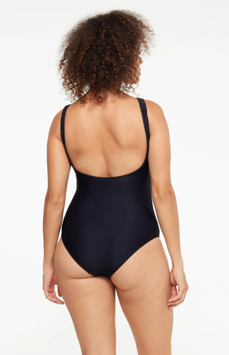 Togs Black Ribbed Texture High Mesh One Piece.