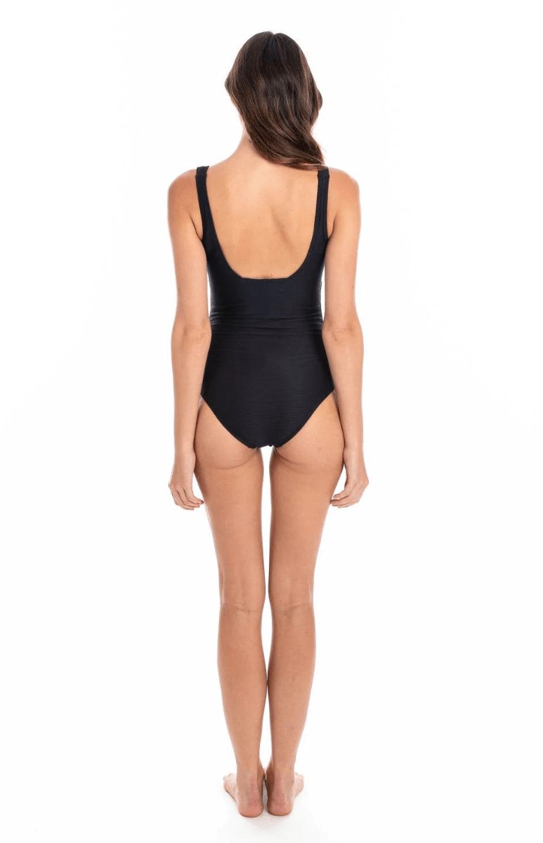 Togs Black Ribbed Texture Square Neck One Piece.