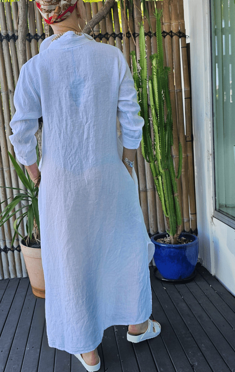Vera May Italian Linen Button Through Dress.