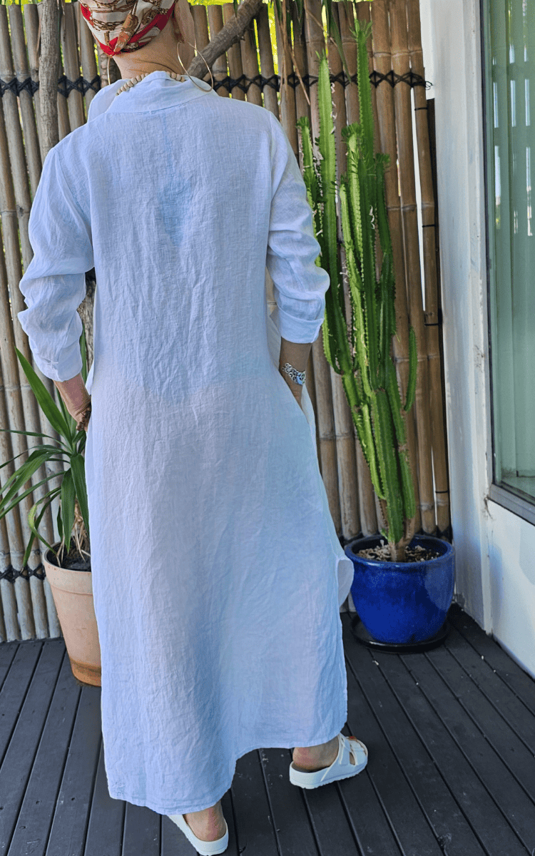 Vera May Italian Linen Button Through Dress.