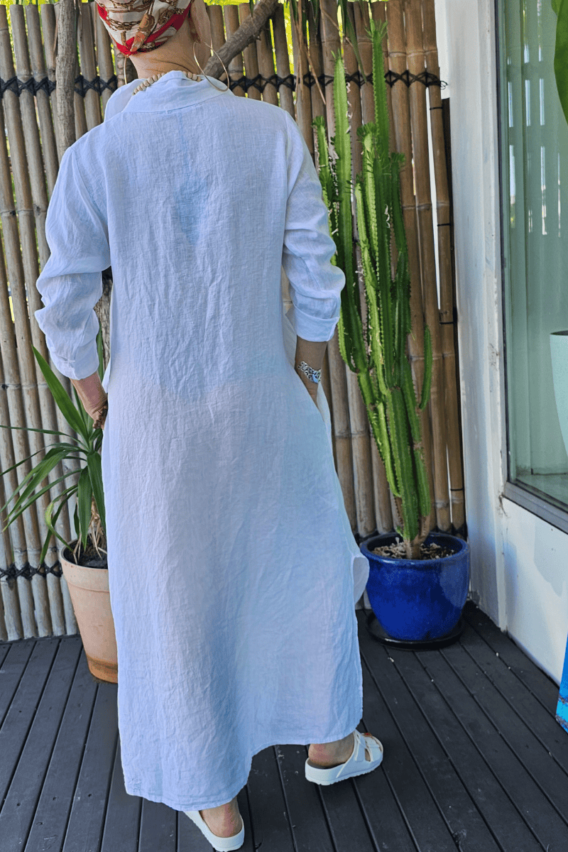 Vera May Italian Linen Button Through Dress.