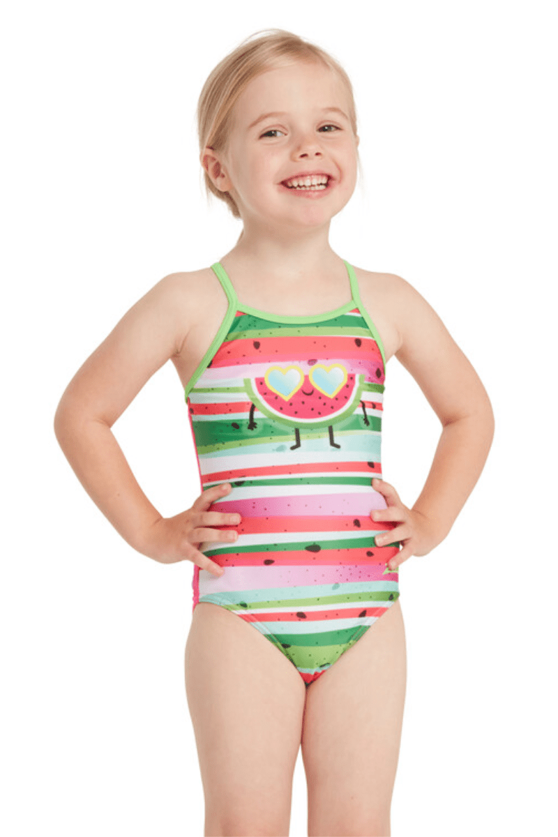 Zoggs Melon Smile Tex Back Girls One Piece Swimwear.