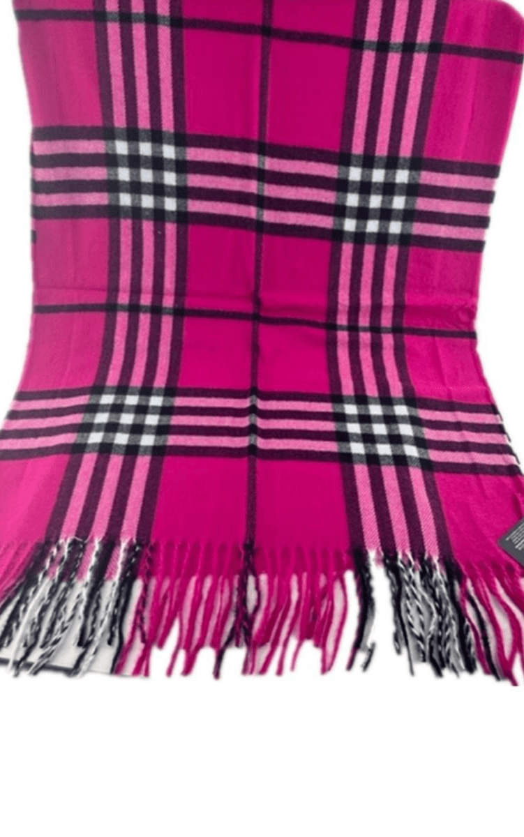 Burberry Look Plaid Wool Blend Very Soft Fringe Scarf.