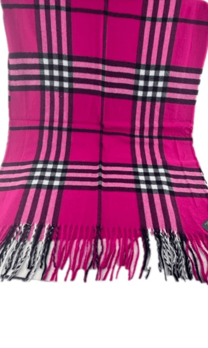 Burberry Look Plaid Wool Blend Very Soft Fringe Scarf.
