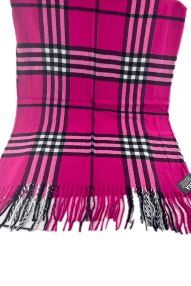 Burberry Look Plaid Wool Blend Very Soft Fringe Scarf.