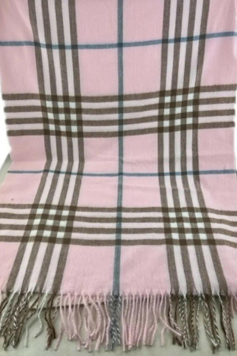 Burberry Look Plaid Wool Blend Very Soft Fringe Scarf.