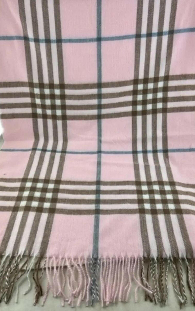Burberry Look Plaid Wool Blend Very Soft Fringe Scarf.
