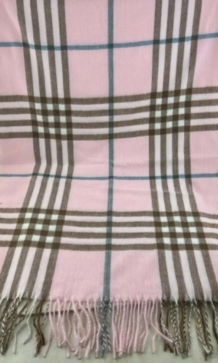 Burberry Look Plaid Wool Blend Very Soft Fringe Scarf.
