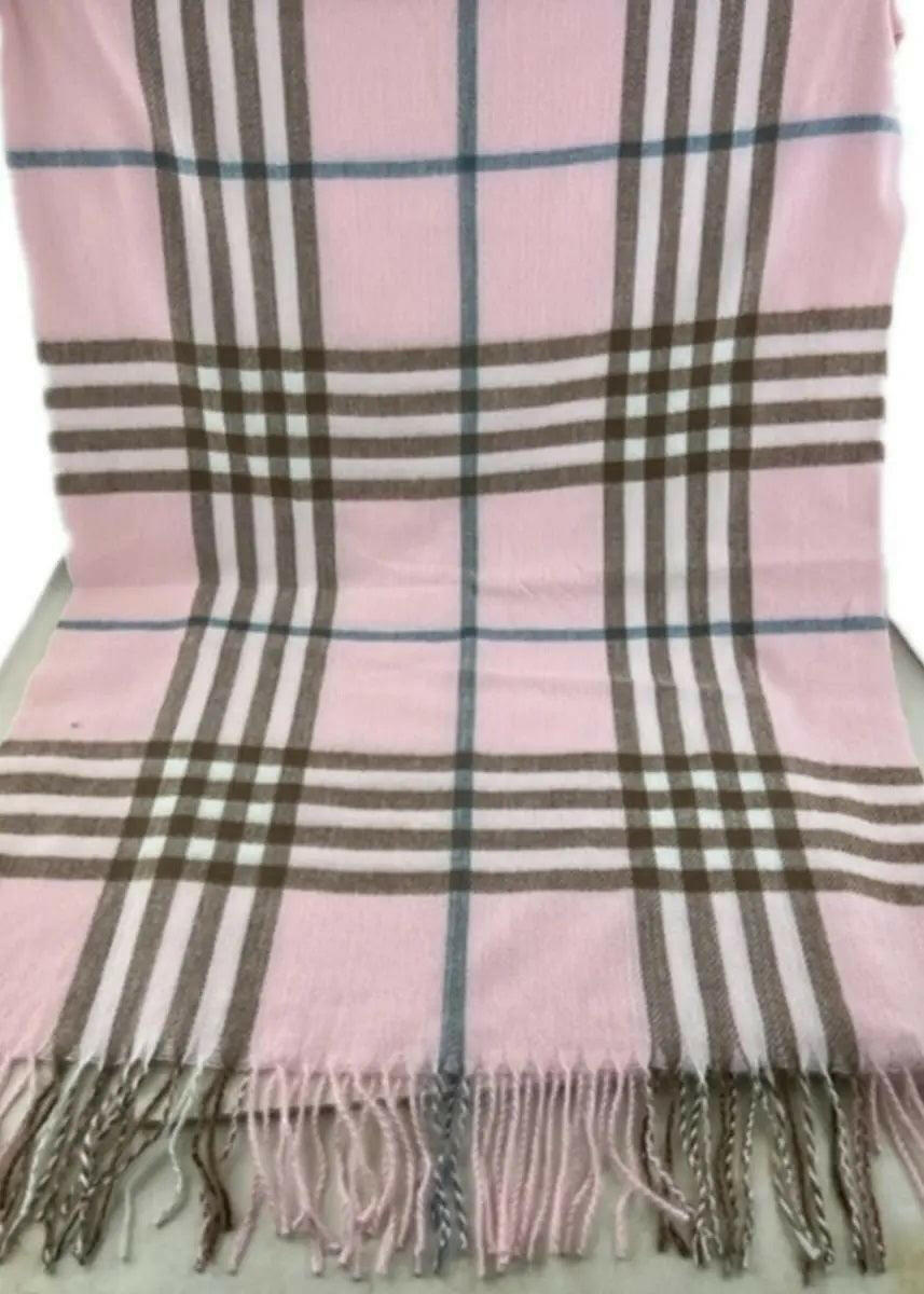 Burberry Look Plaid Wool Blend Very Soft Fringe Scarf.