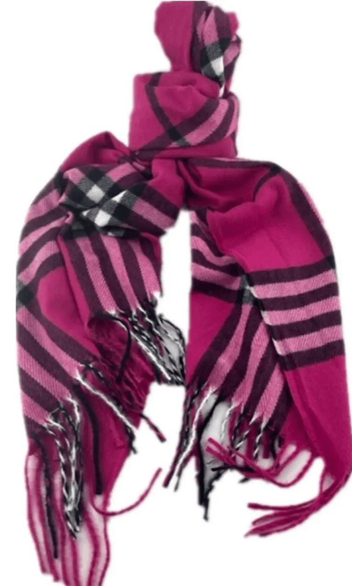 Burberry Look Plaid Wool Blend Very Soft Fringe Scarf.