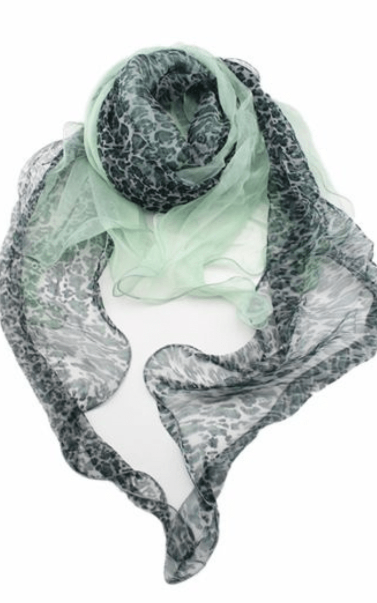 Animal Print Layer 100% Silk Scarf Green.