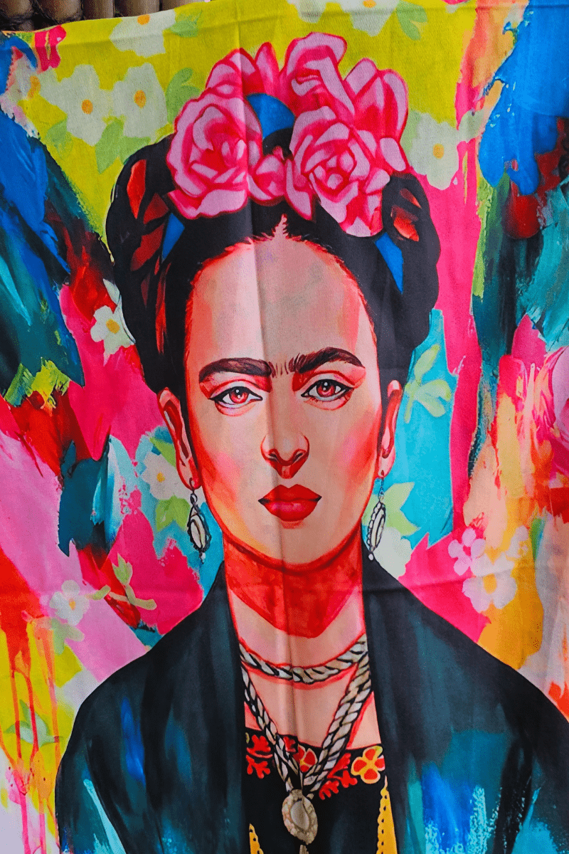 Frida Kahlo Cashmere Scarf Reversible Bright Monet Flower Garden.