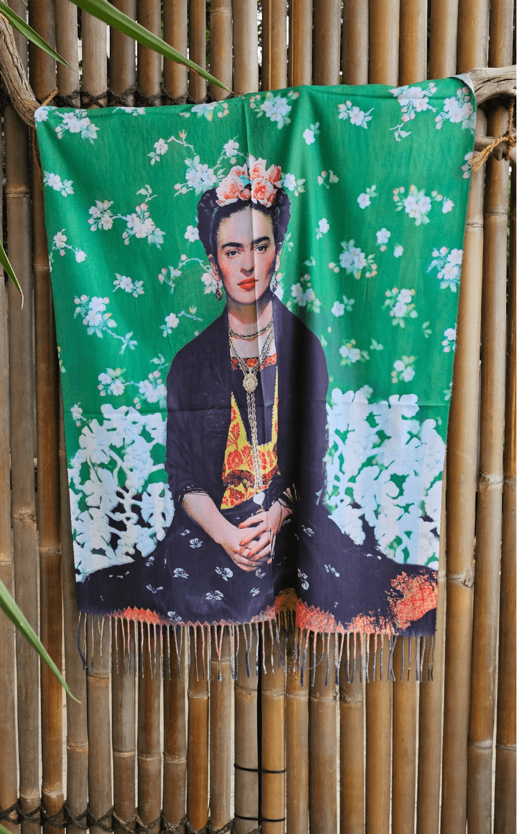 Frida Kahlo Cashmere Scarf with Roses in her hair.
