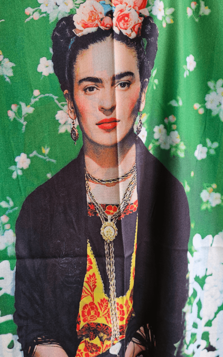 Frida Kahlo Cashmere Scarf with Roses in her hair.