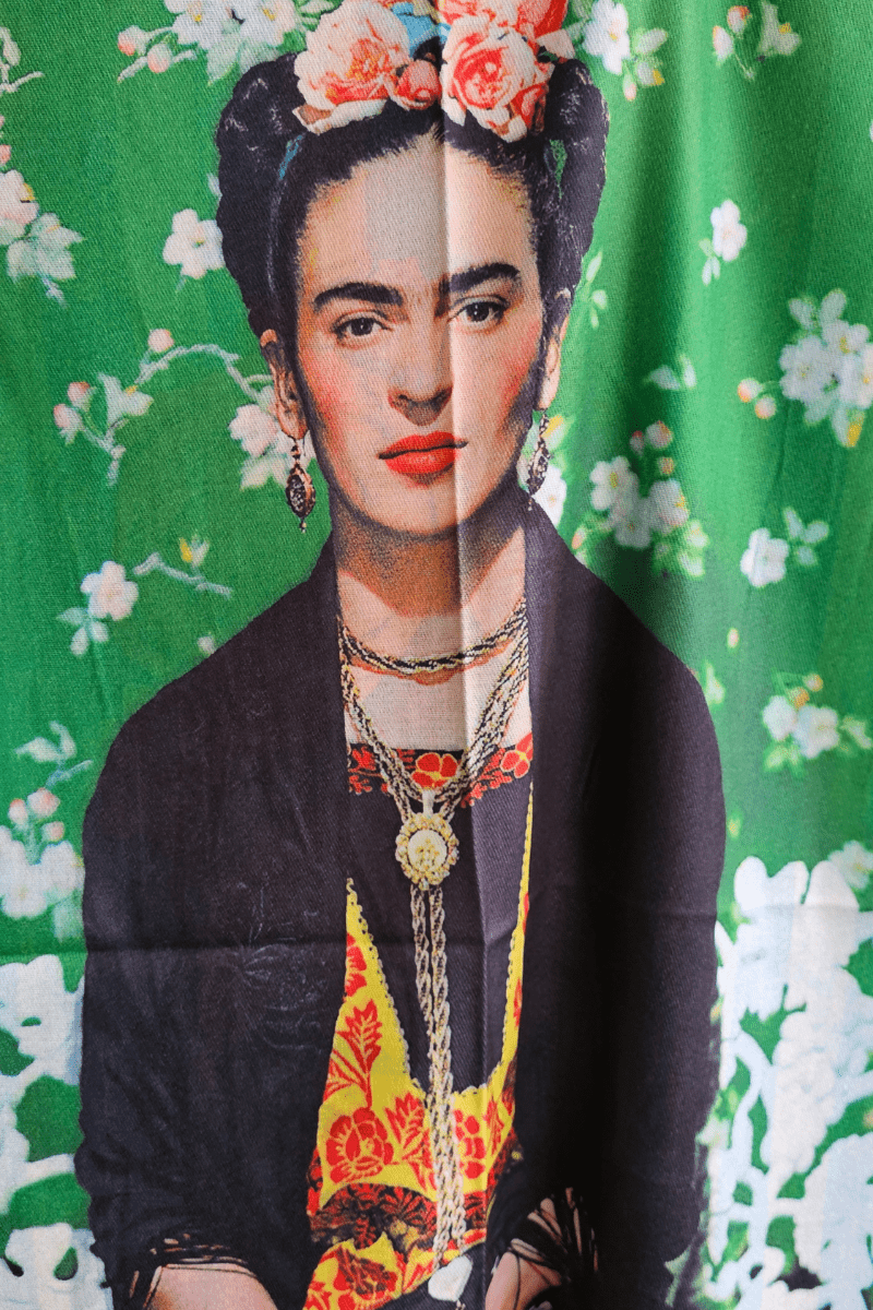 Frida Kahlo Cashmere Scarf with Roses in her hair.