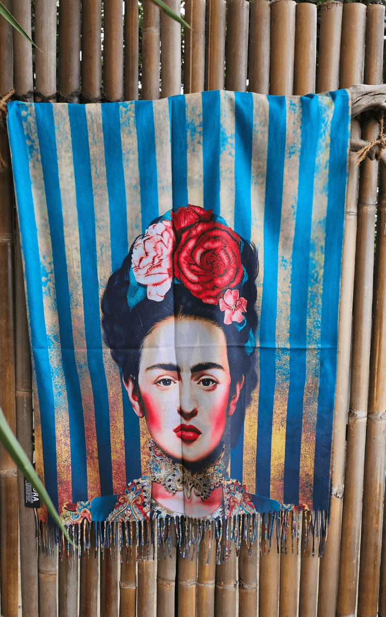 Frida Kahlo Cashmere Scarf with Roses in her hair.