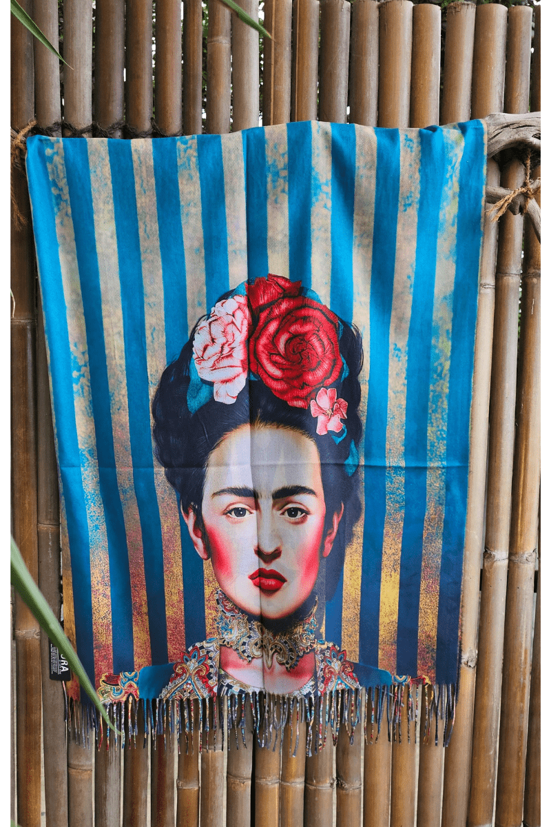 Frida Kahlo Cashmere Scarf with Roses in her hair.
