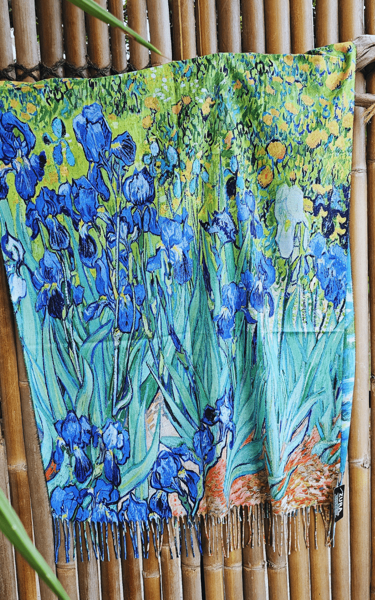 Monet Cashmere Purple Lillies Reversible Fringe Scarf.