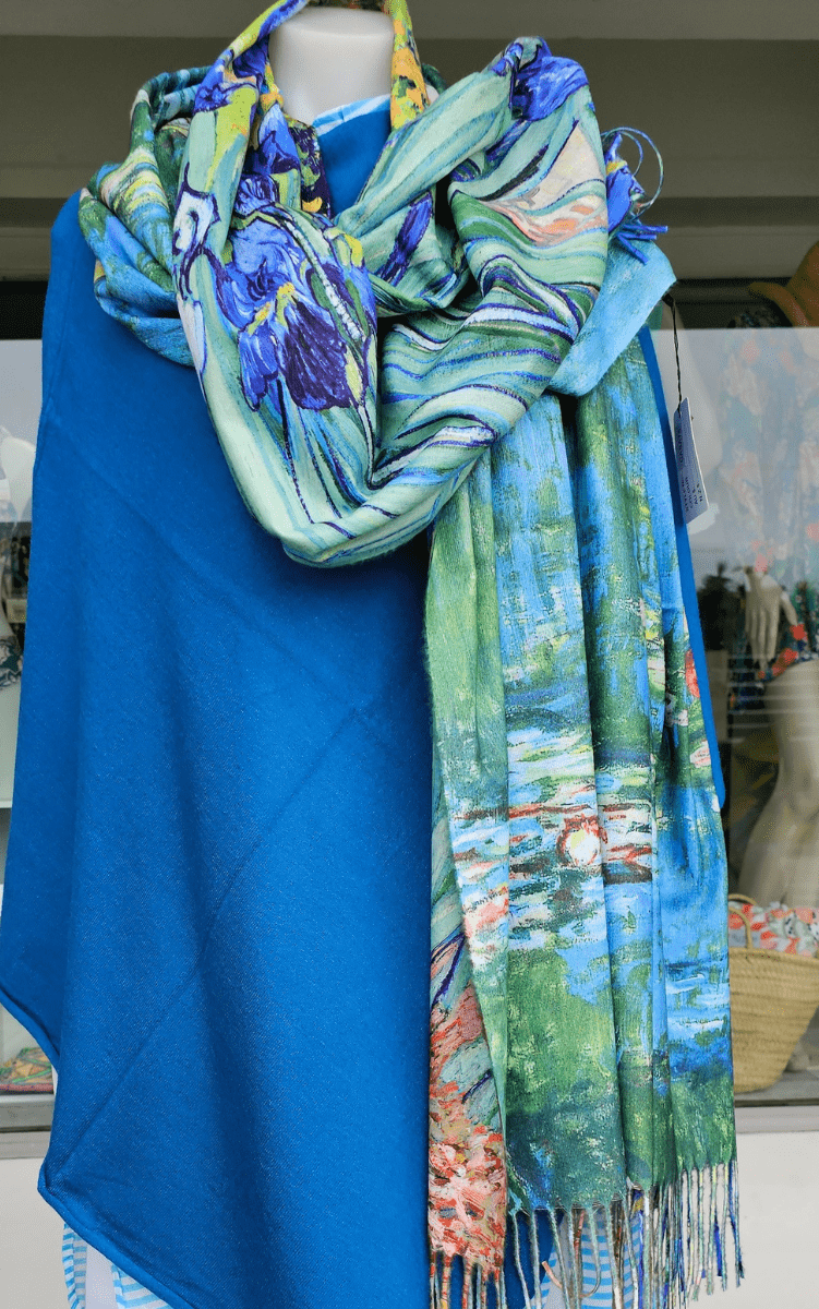 Monet Cashmere Purple Lillies Reversible Fringe Scarf.