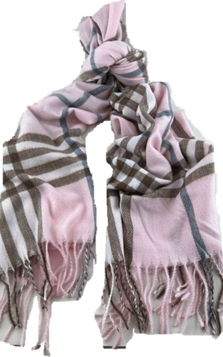 Burberry Look Plaid Wool Blend Very Soft Fringe Scarf.