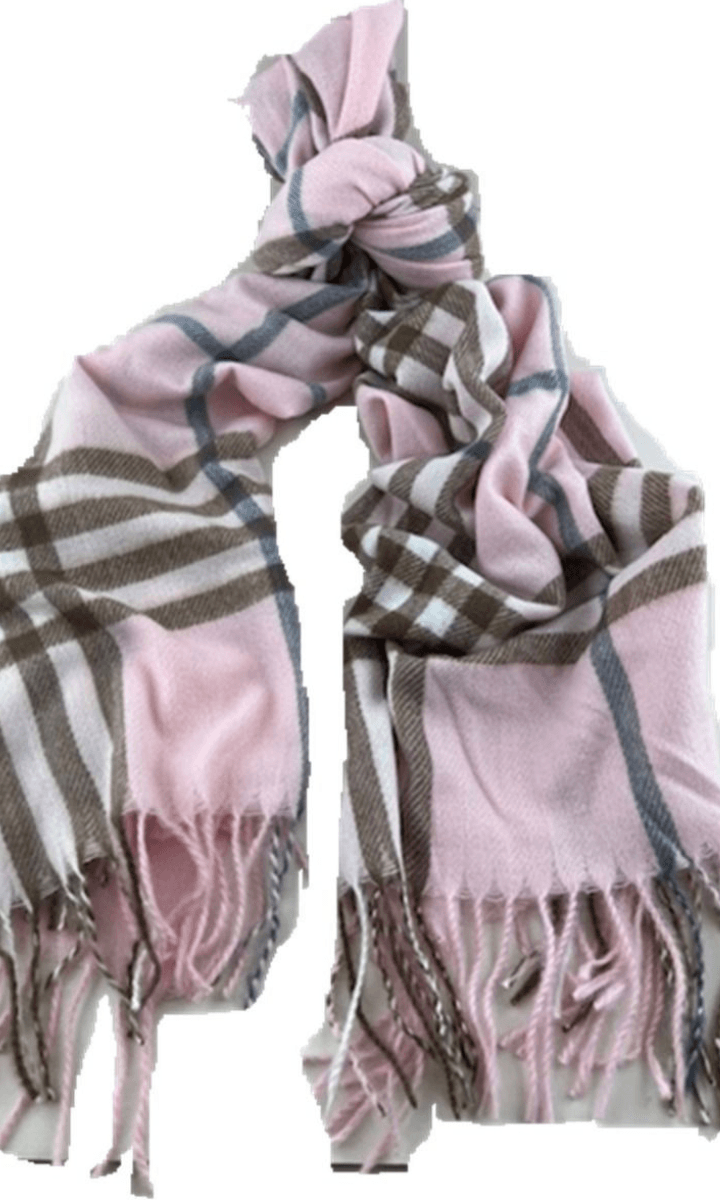 Burberry Look Plaid Wool Blend Very Soft Fringe Scarf.