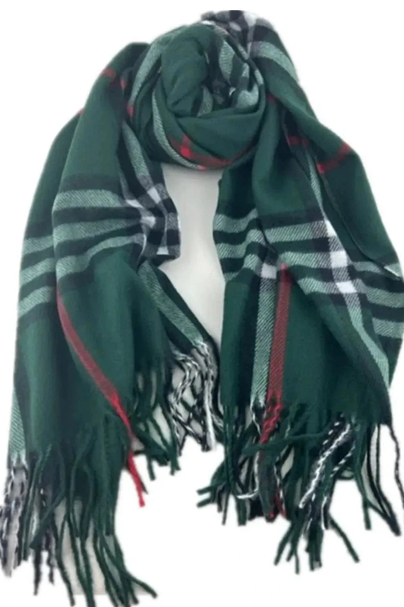 Burberry Look Plaid Bottle Green Wool Blend Scarf.