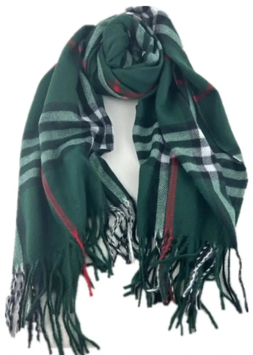 Burberry Look Plaid Bottle Green Wool Blend Scarf.
