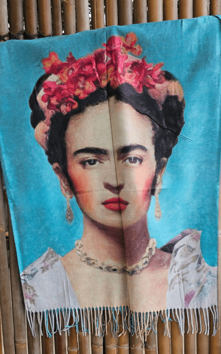 Frida Kahlo Soft Cashmere Viscose Woollen Scarf Fully Reverisble.