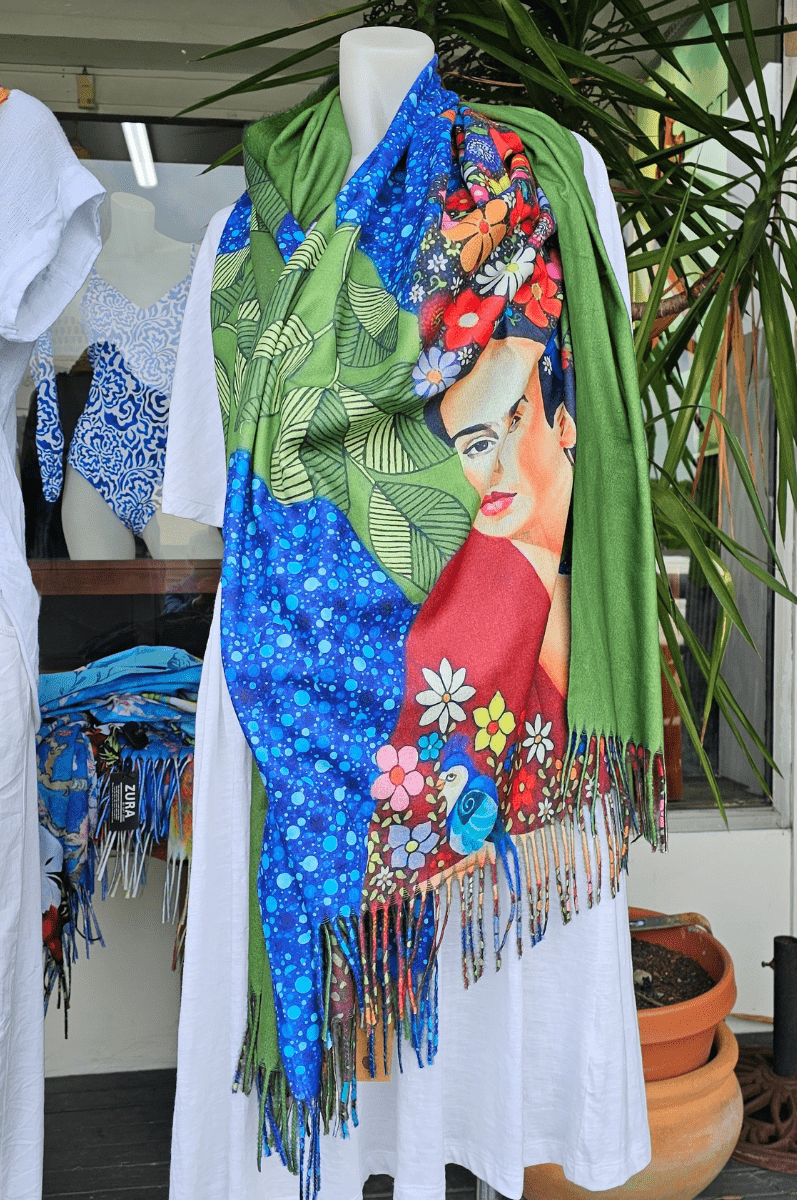 Frida Kahlo Soft Cashmere Viscose Scarf Fully Reversible.