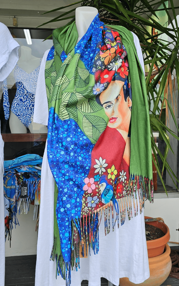 Frida Kahlo Soft Cashmere Viscose Scarf Fully Reversible.