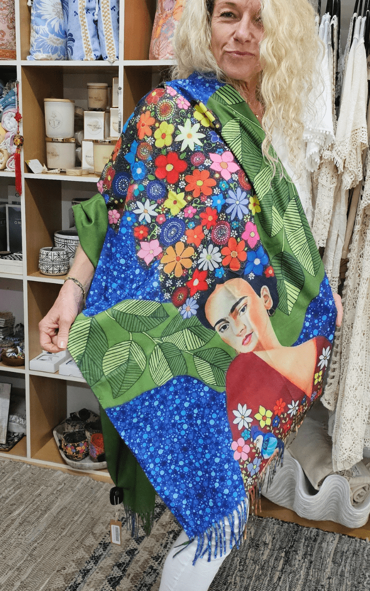 Frida Kahlo Soft Cashmere Viscose Scarf Fully Reversible.
