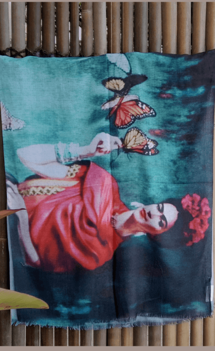 Zura Frida Kahlo 100% Cotton Scarf - Butterflies.