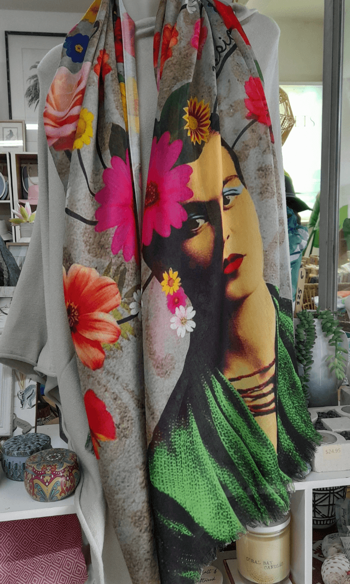 Zura Frida Kahlo Reversable Wool Scarf - Bright Floral.