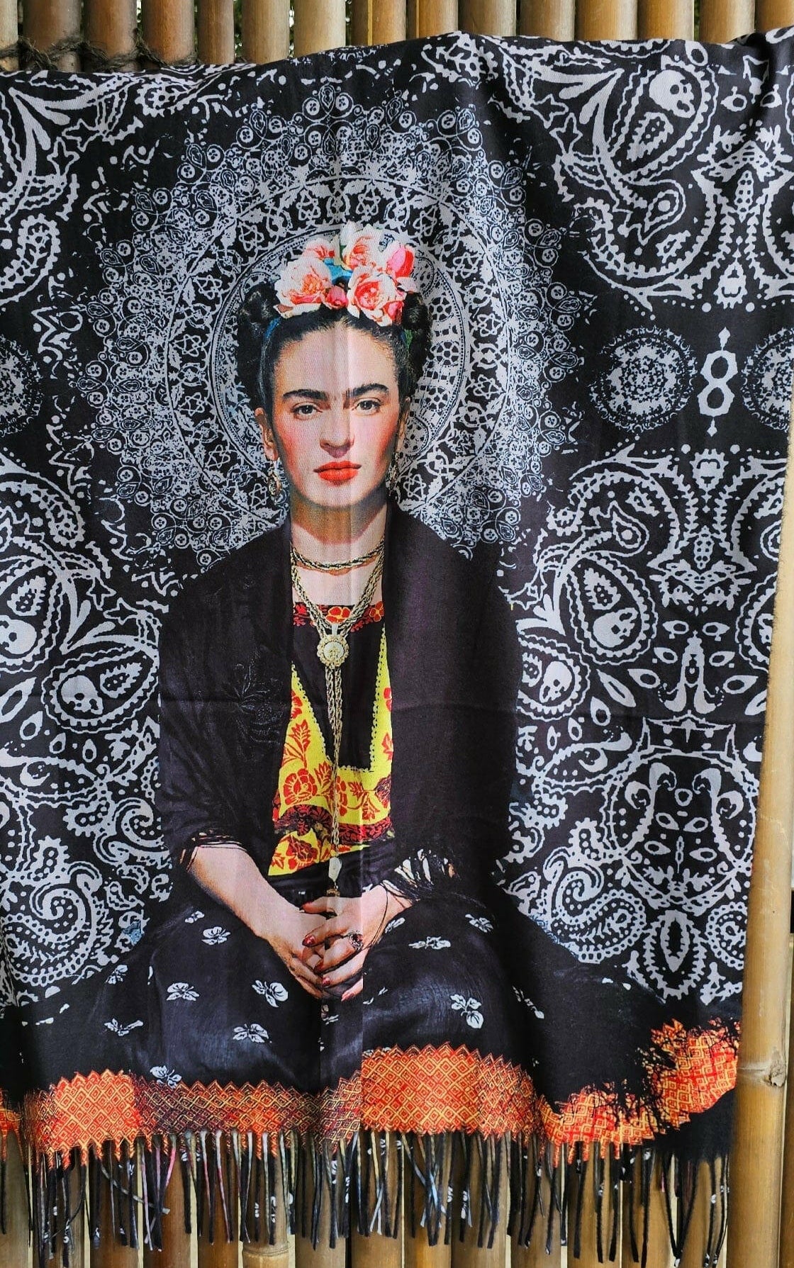 Zura Frida Kahlo Scarf Reversable Wool Scarf.