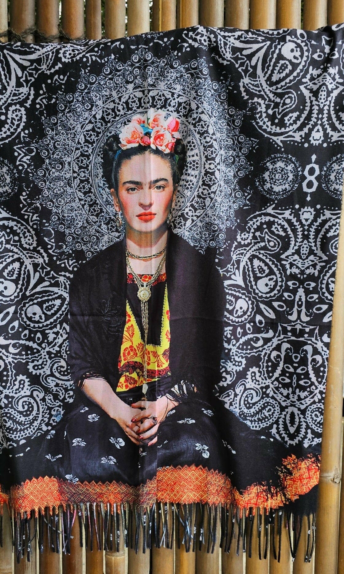 Zura Frida Kahlo Scarf Reversable Wool Scarf.