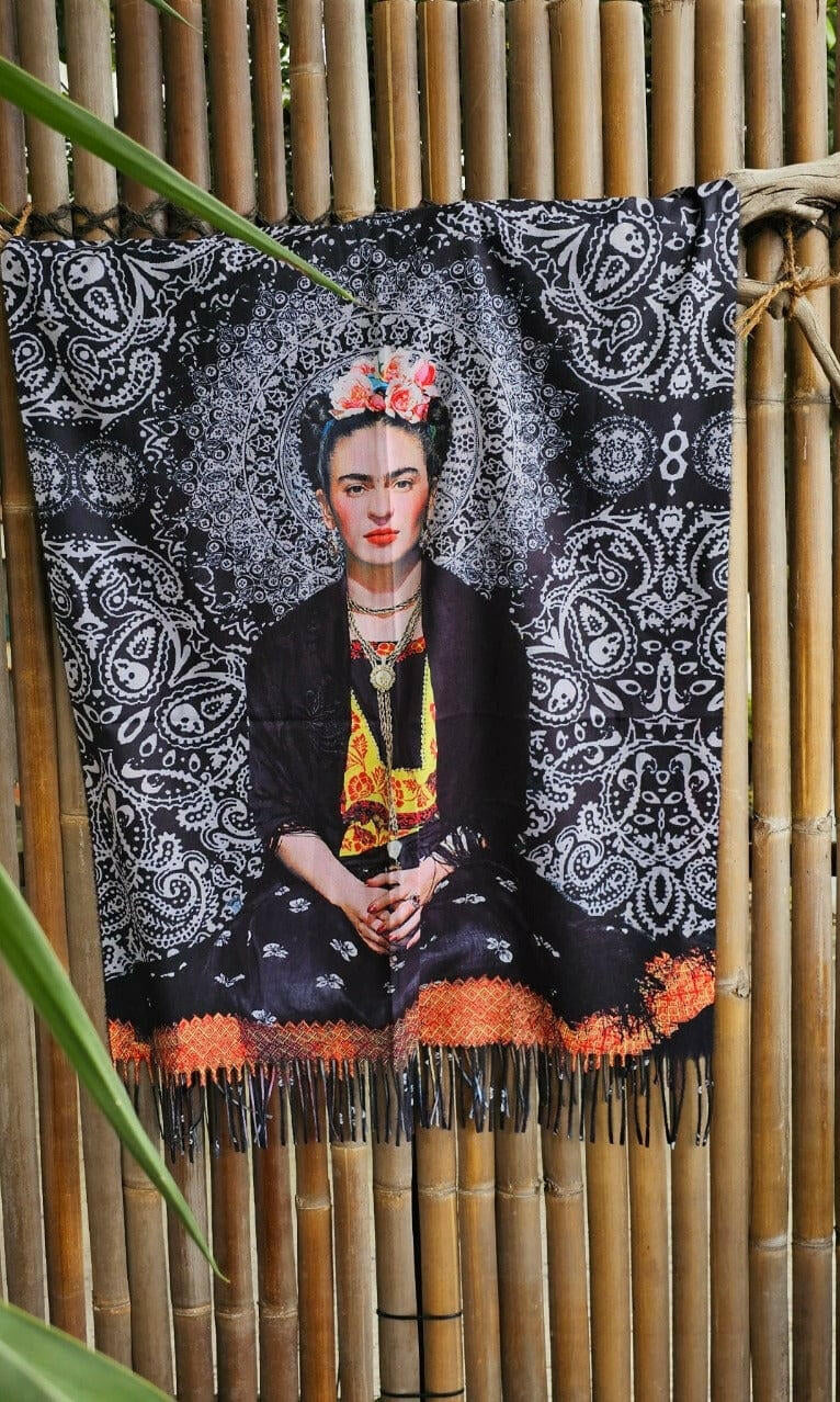 Zura Frida Kahlo Scarf Reversable Wool Scarf.