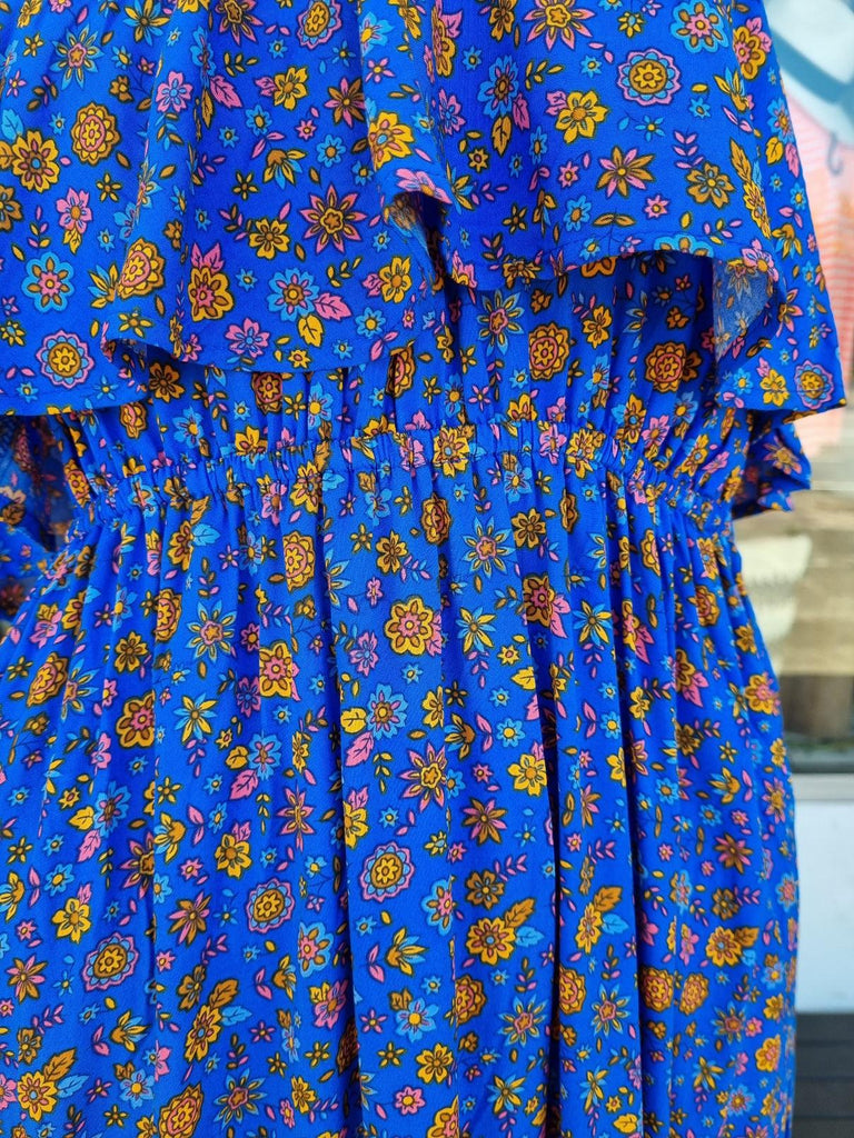 Royal Blue Floral Bandeau Maxi Dress 100 % Rayon - OZ RESORT