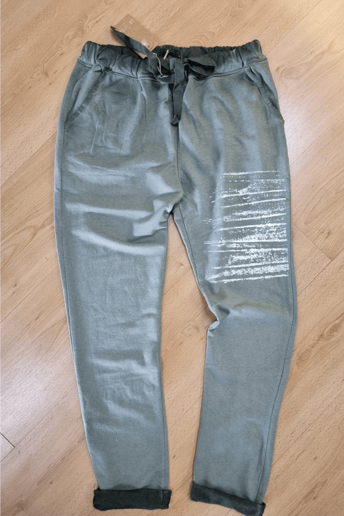 La Strada Cotton Foil Line Jogger Pant Military - OZ RESORT