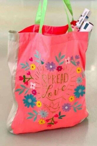 Spread The Love Shopper Embroidered Hand Made - Tote Bag.