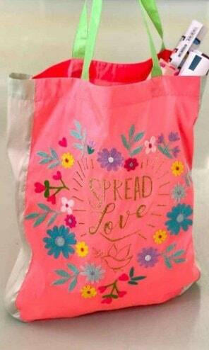 Spread The Love Shopper Embroidered Hand Made - Tote Bag.