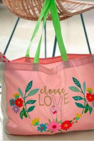 Choose Love Shopper Embroidered Hand Made - Tote Bag.