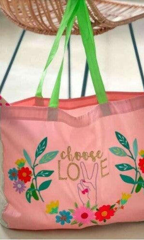 Choose Love Shopper Embroidered Hand Made - Tote Bag.