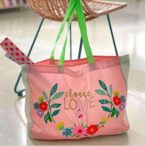 Choose Love Shopper Embroidered Hand Made - Tote Bag.