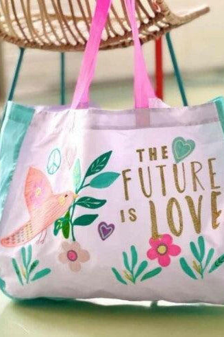 Future Is Love Shopper Embroidered Hand Made - Tote Bag.