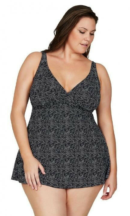 Artesands Zig Zag Delacroix Cross Front Swim Dress - navy.