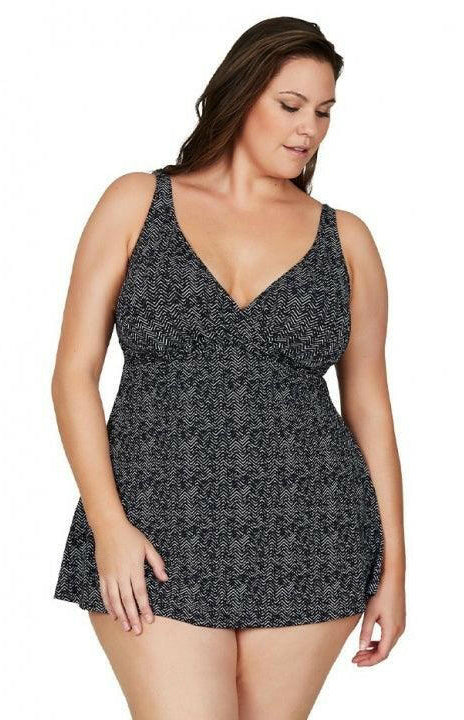 Artesands Zig Zag Delacroix Cross Front Swim Dress - navy.