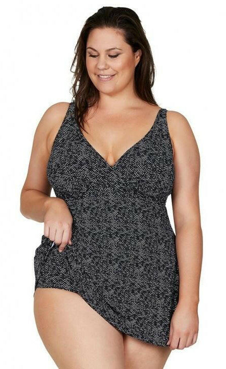 Artesands Zig Zag Delacroix Cross Front Swim Dress - navy.