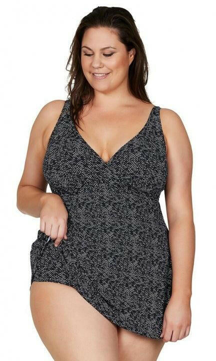 Artesands Zig Zag Delacroix Cross Front Swim Dress - navy.